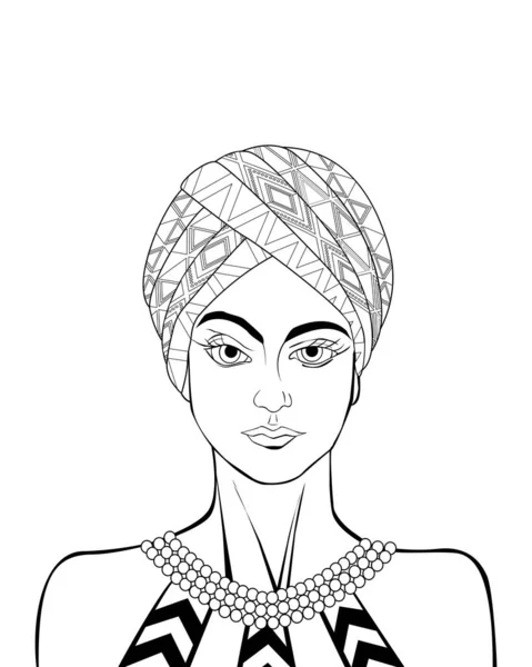 Dibujo Blanco Negro Una Mujer Africana — Vector de stock