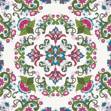 Gül rengi fayans, geleneksel Norveç dekoratif deseni. Vektör illüstrasyonu