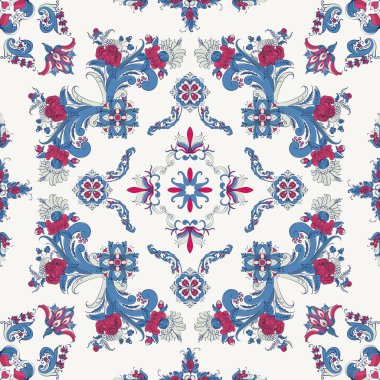 Gül rengi fayans, geleneksel Norveç dekoratif deseni. Vektör illüstrasyonu