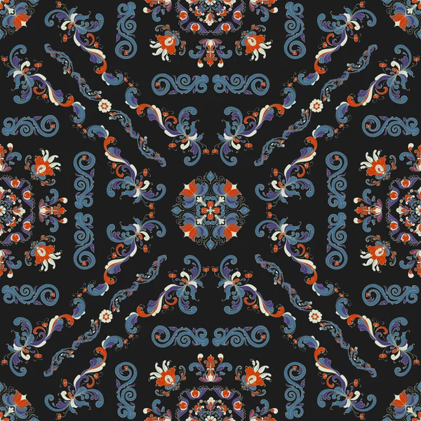 Azulejo Rosemaling Patrón Decorativo Tradicional Noruego Ilustración Vectorial — Vector de stock