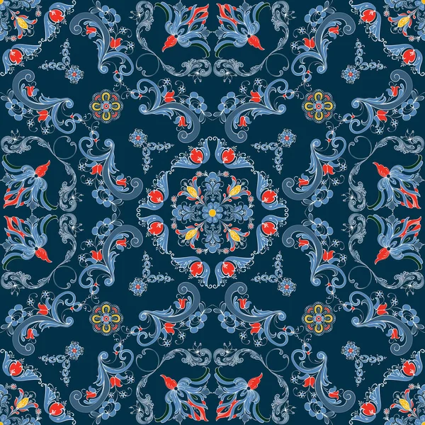 Azulejo Rosemaling Patrón Decorativo Tradicional Noruego Ilustración Vectorial — Vector de stock
