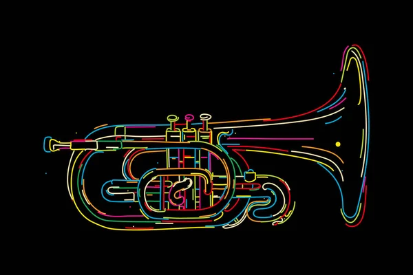 Neon Melophone Hangszer Fekete Felett Vektorillusztráció — Stock Vector