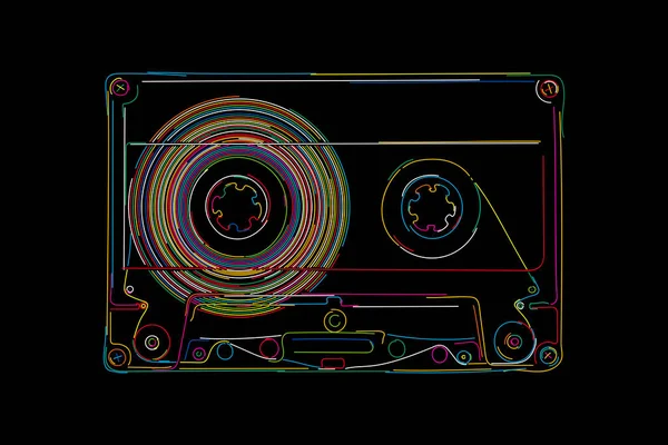 Happy Cassette Kleuren Zwarte Achtergrond Vectorillustratie — Stockvector