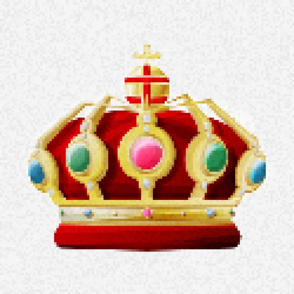 Pixel Art King Crown Vector Icon — Stock Vector