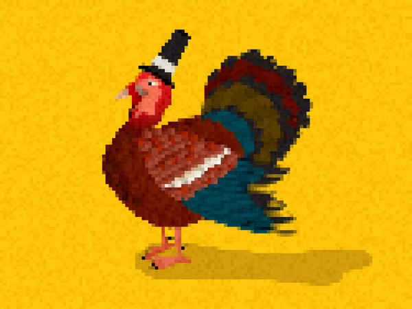 Pixel Kunst Thanksgiving Dag Kalkoen Vector Illustratie — Stockvector