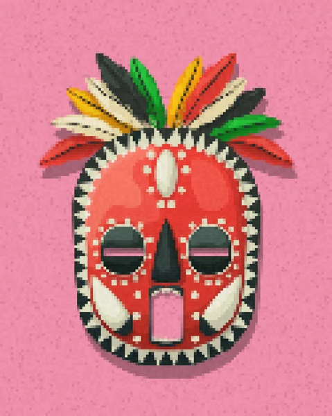 Pixel Arte Máscara Tribal Vetor Ícone — Vetor de Stock