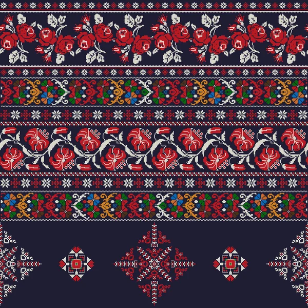 Ukrainian Embroidery Vector Seamless Pattern — Stock Vector