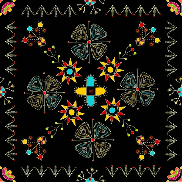 Folk Art Vector Pattern Inspired Estonian Mulgi Embroidery — Stock Vector