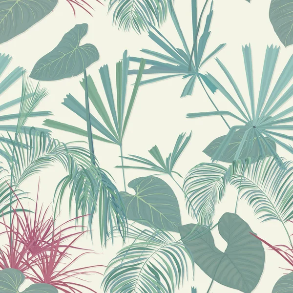 Tropical Plants Seamless Pattern Hand Drawn Vector Wallpaper Composition — Stock Vector