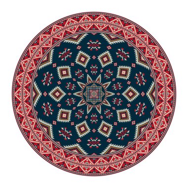 Traditional Georgian round decorative element, isolated vector over white background.
