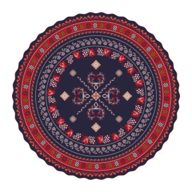 Ukrayna işlemeli yuvarlak sembol, beyaz arkaplan üzerinde vektör grafiği