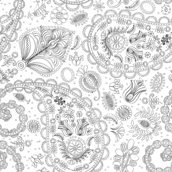 Vector Paisley Doodle Seamless Pattern White — Stockvector