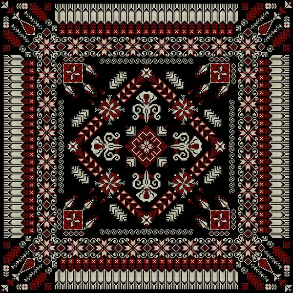 Embroidery Tatreez Pattern Palestinian Fashion Vector Ornament — Vector de stoc