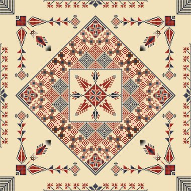 Embroidery Tatreez pattern, Palestinian fashion vector ornament