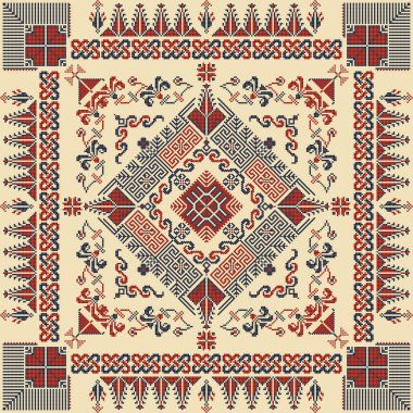 Embroidery Tatreez pattern, Palestinian fashion vector ornament