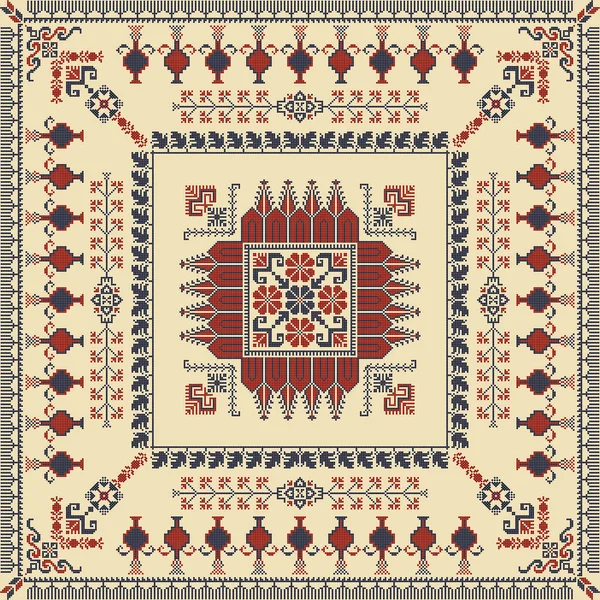 Embroidery Tatreez Pattern Palestinian Fashion Vector Ornament — Image vectorielle