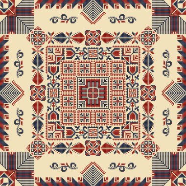Embroidery Tatreez pattern, Palestinian fashion vector ornament