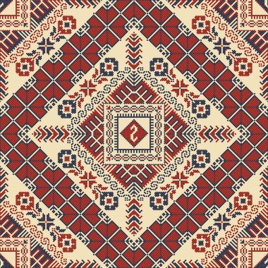 Embroidery Tatreez pattern, Palestinian fashion vector ornament