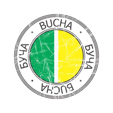 Bucha Ukrayna şehir vektörü beyaz arka plan üzerinde kauçuk damga grunge