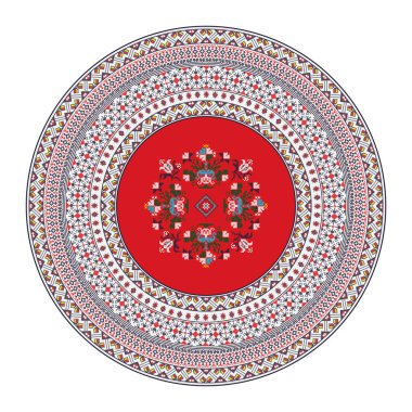 Ukrayna işlemeli yuvarlak sembol, beyaz arkaplan üzerinde vektör grafiği