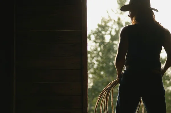 Silhouet van een cowgirl — Stockfoto