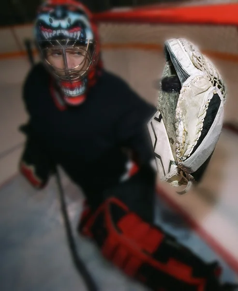 Goalie Catches Puck — Stock Photo, Image