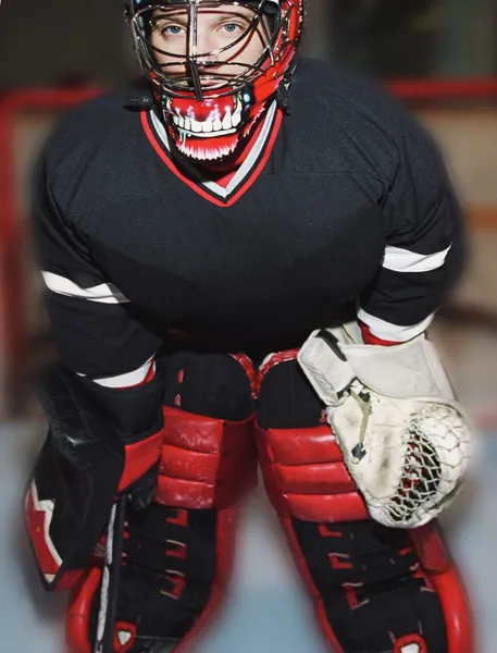Hockey Goalie In Net — Stock Photo, Image