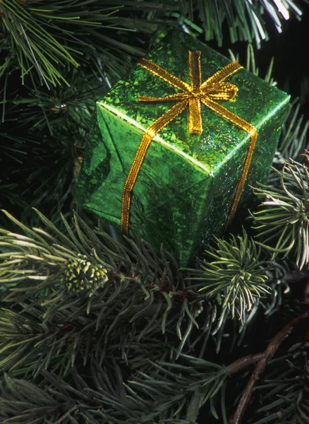 Decorazione albero di Natale scatola verde — Foto Stock