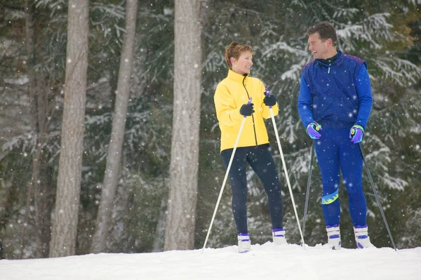Um par de esquiadores cross country — Fotografia de Stock