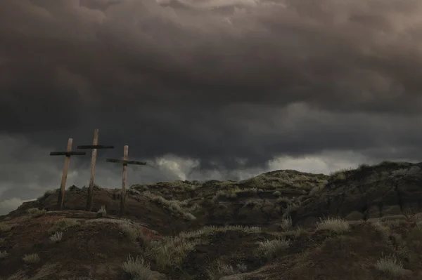 Three Crosses On A Hill — Stock Photo, Image