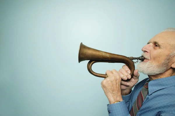 Man Plays Horn — Stock Photo, Image