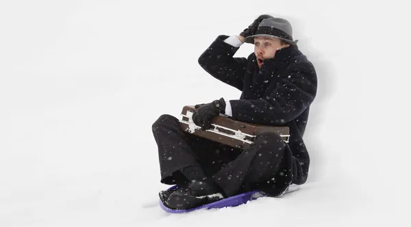 Businessman Sledding — Stock Photo, Image