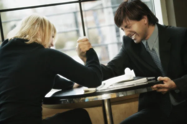 Business Couple Having Arm Wrestle — Stock Photo, Image