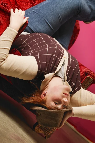 Lady Upside Down In Chair — Stock Photo, Image
