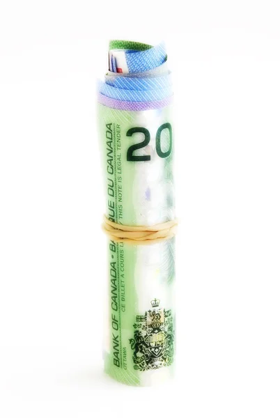 辊的加拿大美元的钞票 — 图库照片