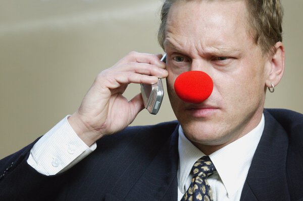 Businessman Wearing Red Nose