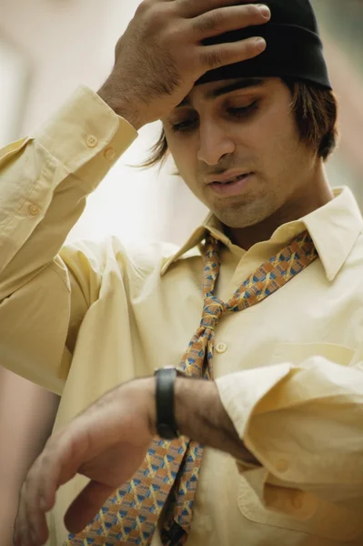 Businessman Looks At Watch — Stock Photo, Image