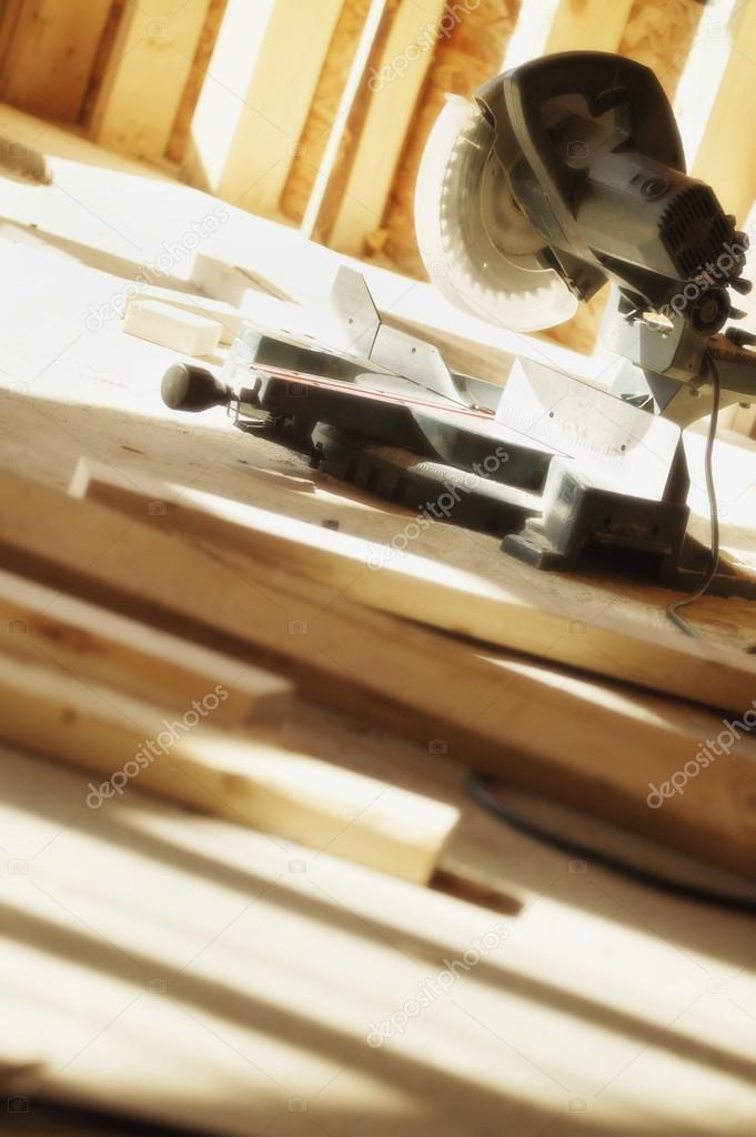 Radial Arm Saw In Building Under Construction