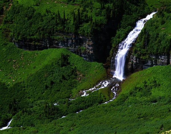 Spring Waterfall On Reynolds Creek, Logan Pass, Glacier National Park — Stock Photo, Image