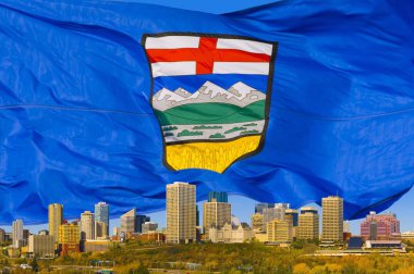 Alberta'nın bayrak arkasında edmonton manzarası