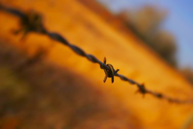 Close Up Of Barbed Wire Fence clipart