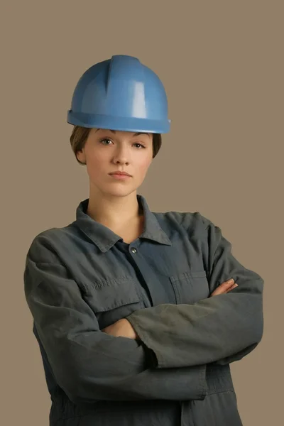 Portrait Of A Woman With Hard Hat — Stock Photo, Image