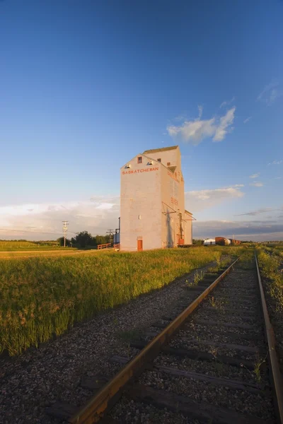 Elevador de grano a lo largo del lado de las vías férreas —  Fotos de Stock