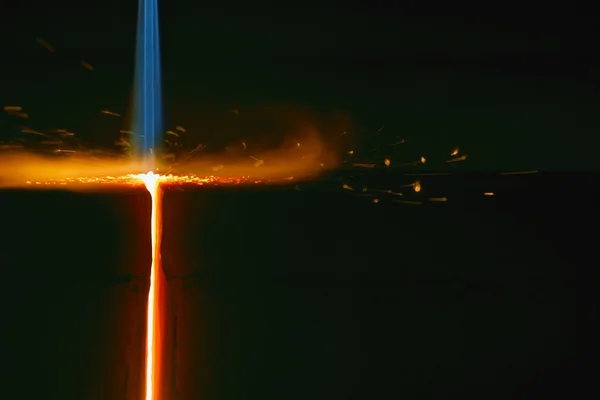 Closeup Of Flame Cutting A Bar Of Steel — Stock Photo, Image