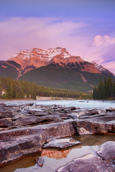 Mount Kerkeslin, Athabasca Falls, Jasper National Park, Jasper, Alberta, Canada