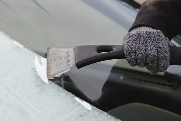 Scraping Frost On Car Window — Stock Photo, Image