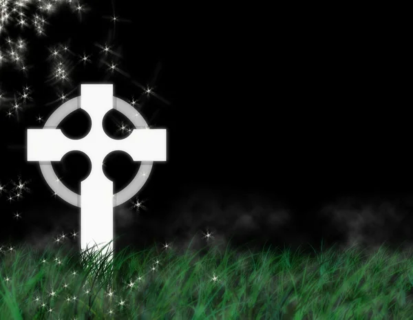 Croix de pierre tombale dans l'herbe haute — Photo