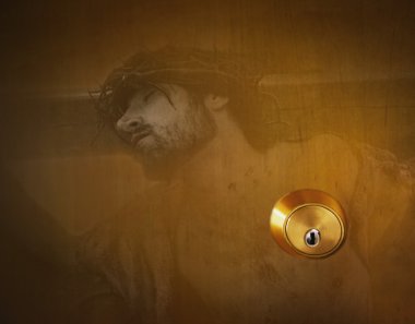 Image Of Jesus Christ And A Door Lock clipart