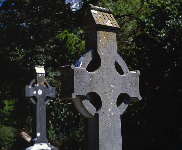 Croix de pierre au site historique du monastère Glendalough — Photo