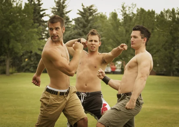 Group Of Young Men Practicing A Mock Fight — Stock Photo, Image